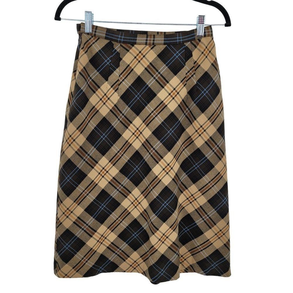 Vintage 80's Casual‎ Corner Skirt 4 Brown Plaid Aline Academia Grunge Schoolgirl